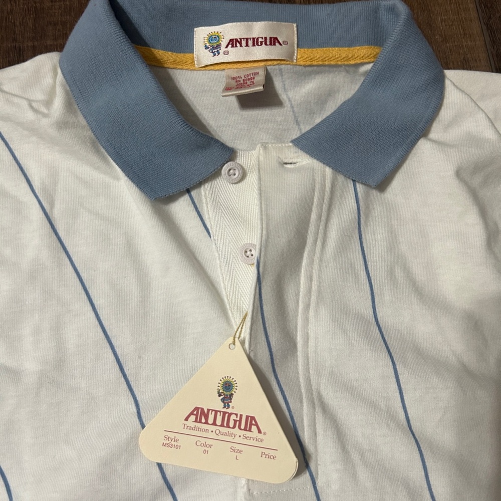 NWT Antigua Men’s Polo Shirt - Blue & White Geometric Pattern - Picture 2 of 4